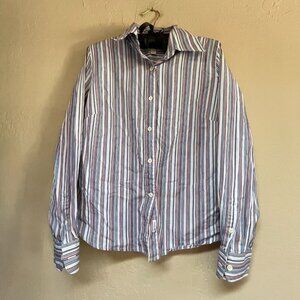 Faconnable Womens Striped Button Down Shirt Small Multicolor Long Sleeve Casual